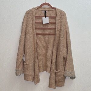 Lumina Made In Italy Alpaca Blend Chunky Knit Cardigan Womens L Blush Pink